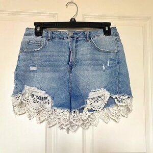 Lacy Fringe Denim Shorts